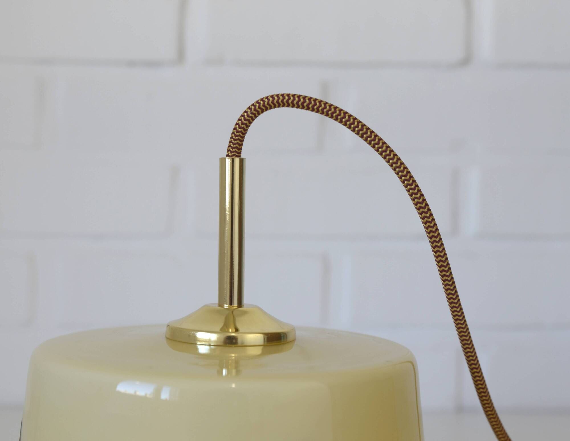 1950s Yugoslav Vintage Pendant Light,  Restored Caramel Opaline Glass Lamp
