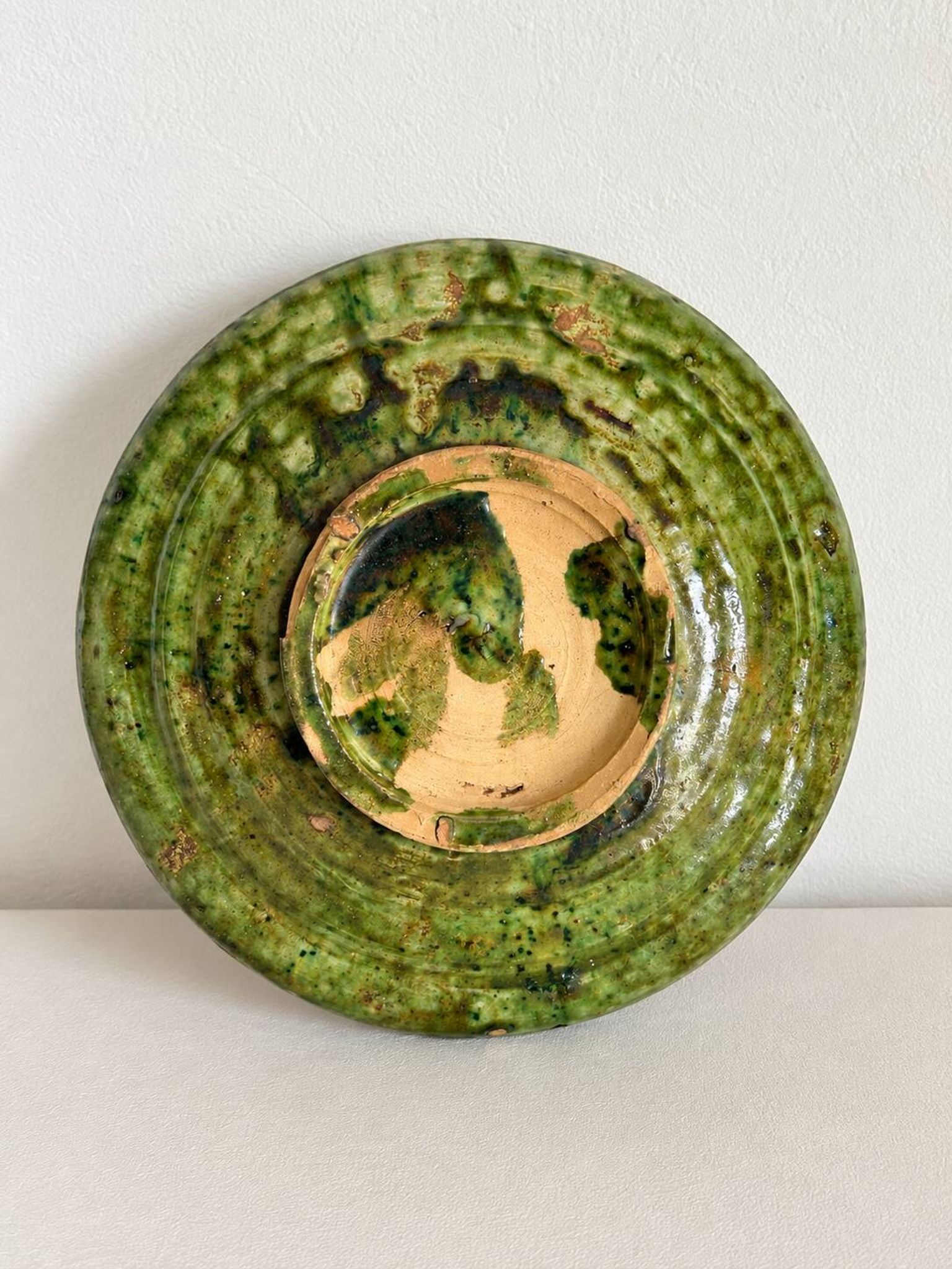 Coupe, vide-poche Tamegroute ancienne en céramique vernissée verte