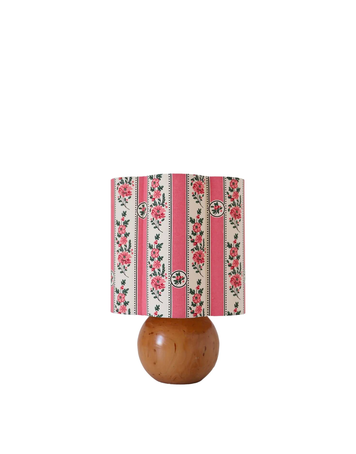 Lampe à poser pied boule années 70 et abat-jour imprimé