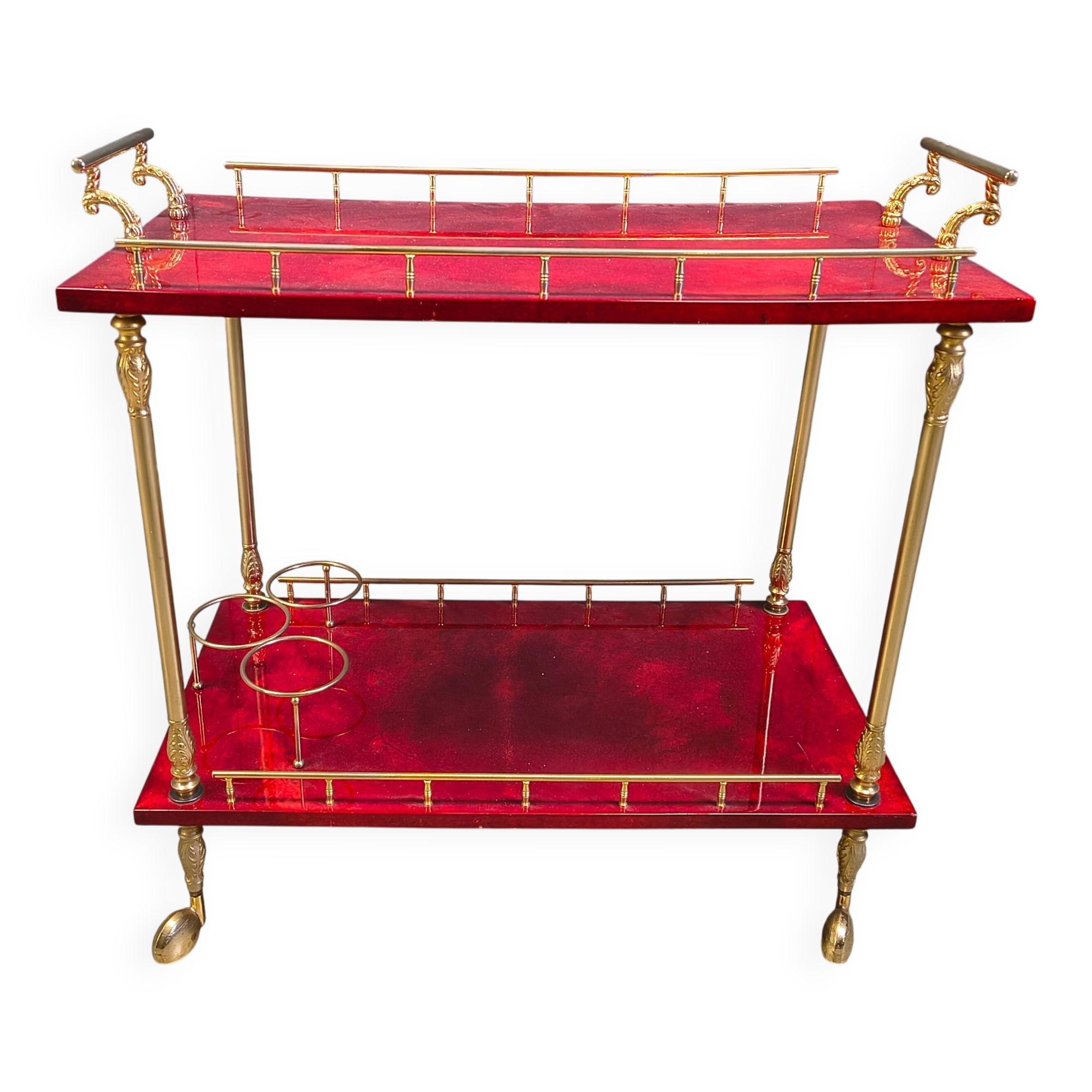 Rare Italian lacquered goatskin / parchment serving bar cart by Aldo T