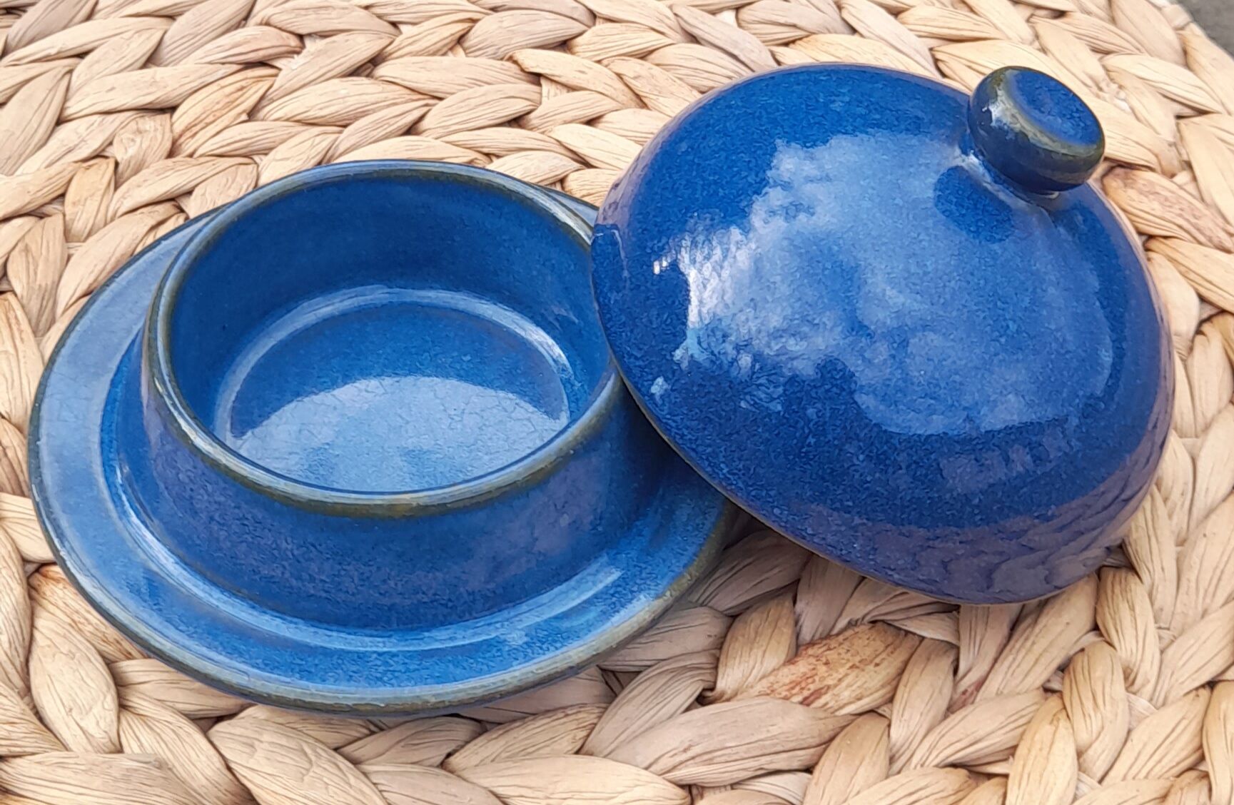 Butter bell in blue ceramic, handmade