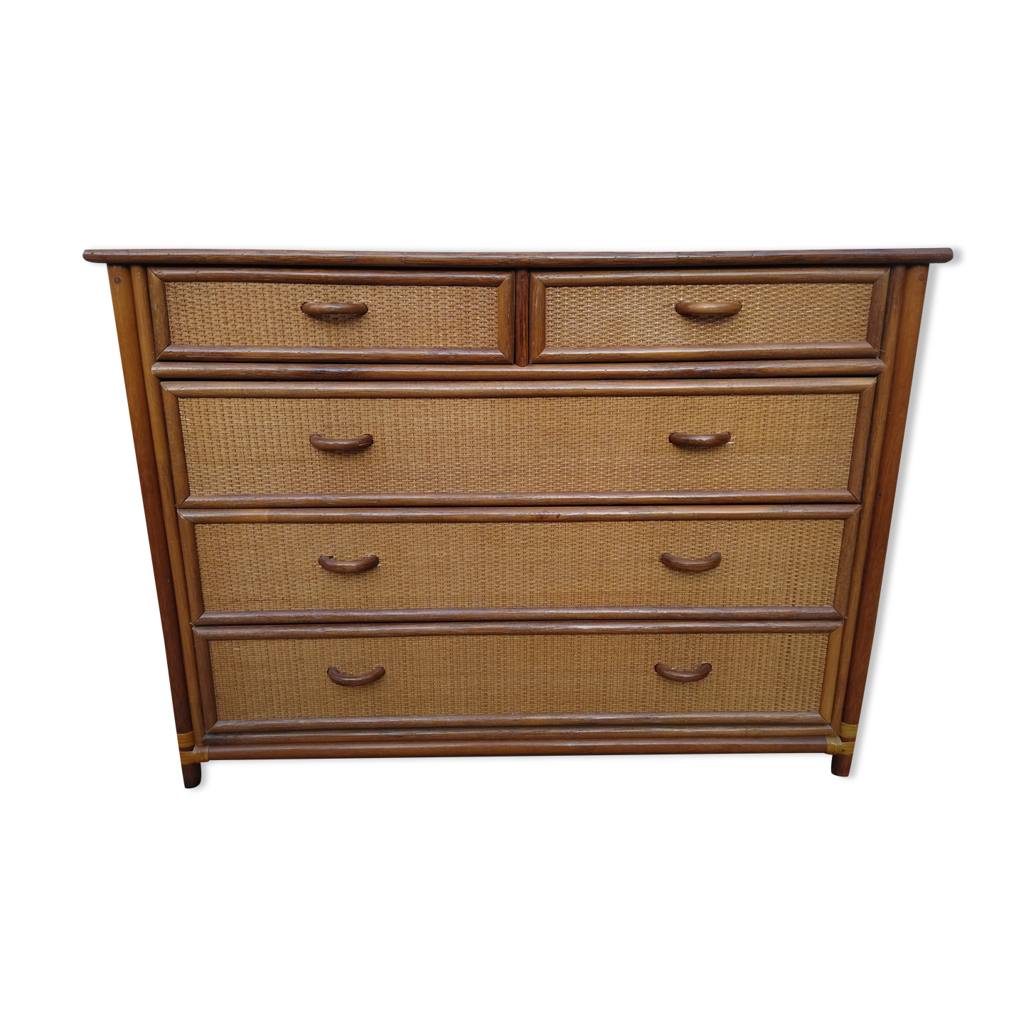 Vintage bamboo and raffia chest of drawers
