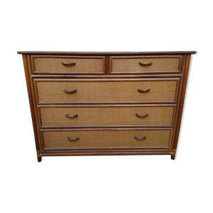 Commode vintage bambou et raphia