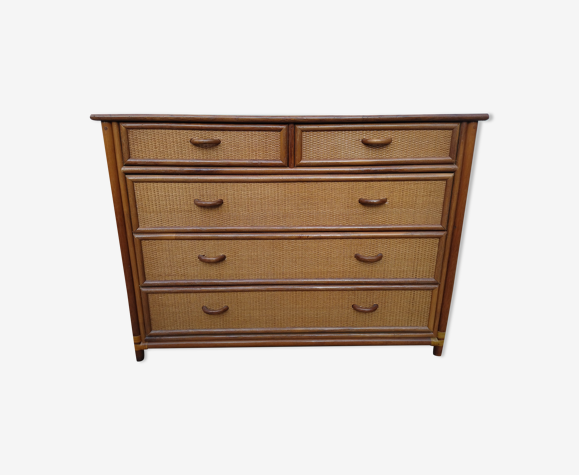 Vintage bamboo and raffia chest of drawers