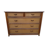 Commode vintage bambou et raphia