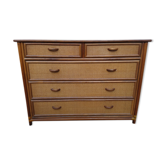 Vintage bamboo and raffia chest of drawers