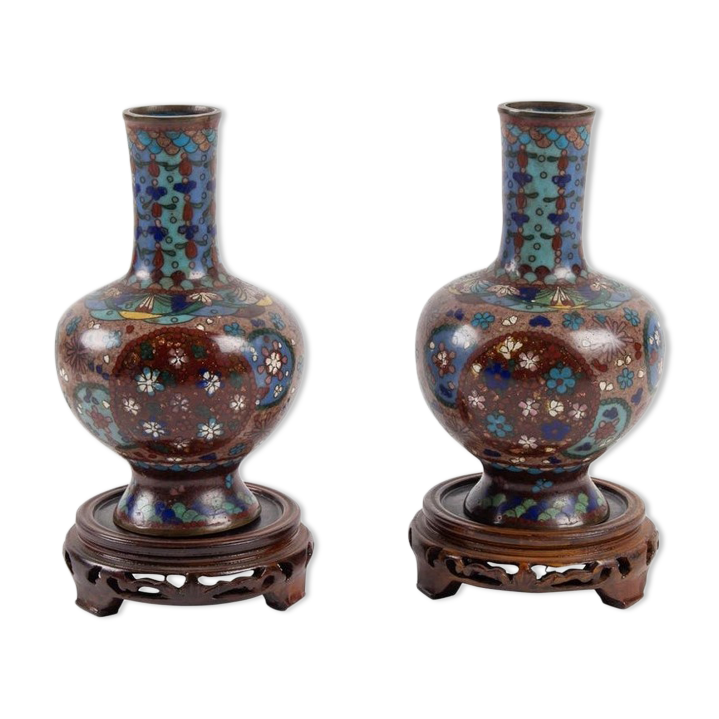 Pair of cloisonné bronze vases, china, xixth century