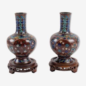 Pair of cloisonné bronze vases, china, xixth century