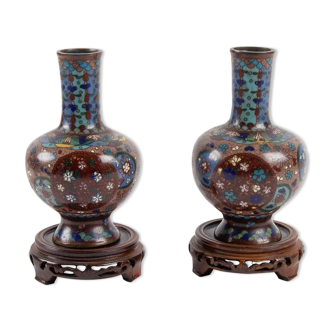Pair of cloisonné bronze vases, china, xixth century