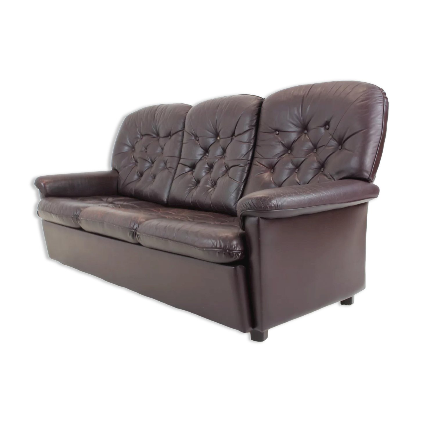 1970s Three-Seat Leather Sofa/ Bed, Czechoslovakia