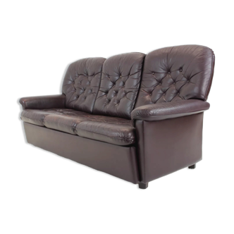1970s Three-Seat Leather Sofa/ Bed, Czechoslovakia