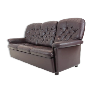 1970s Three-Seat Leather Sofa/ Bed, Czechoslovakia