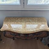 Curved commode in Louis XV style – marquetry & marble – bronze fittings