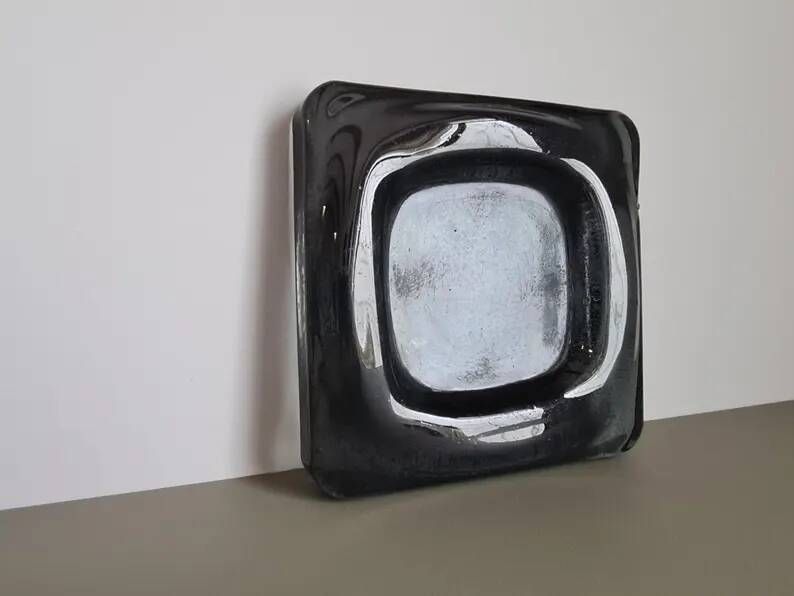 Smoked glass ashtray from the 70s - Square MCM catchall