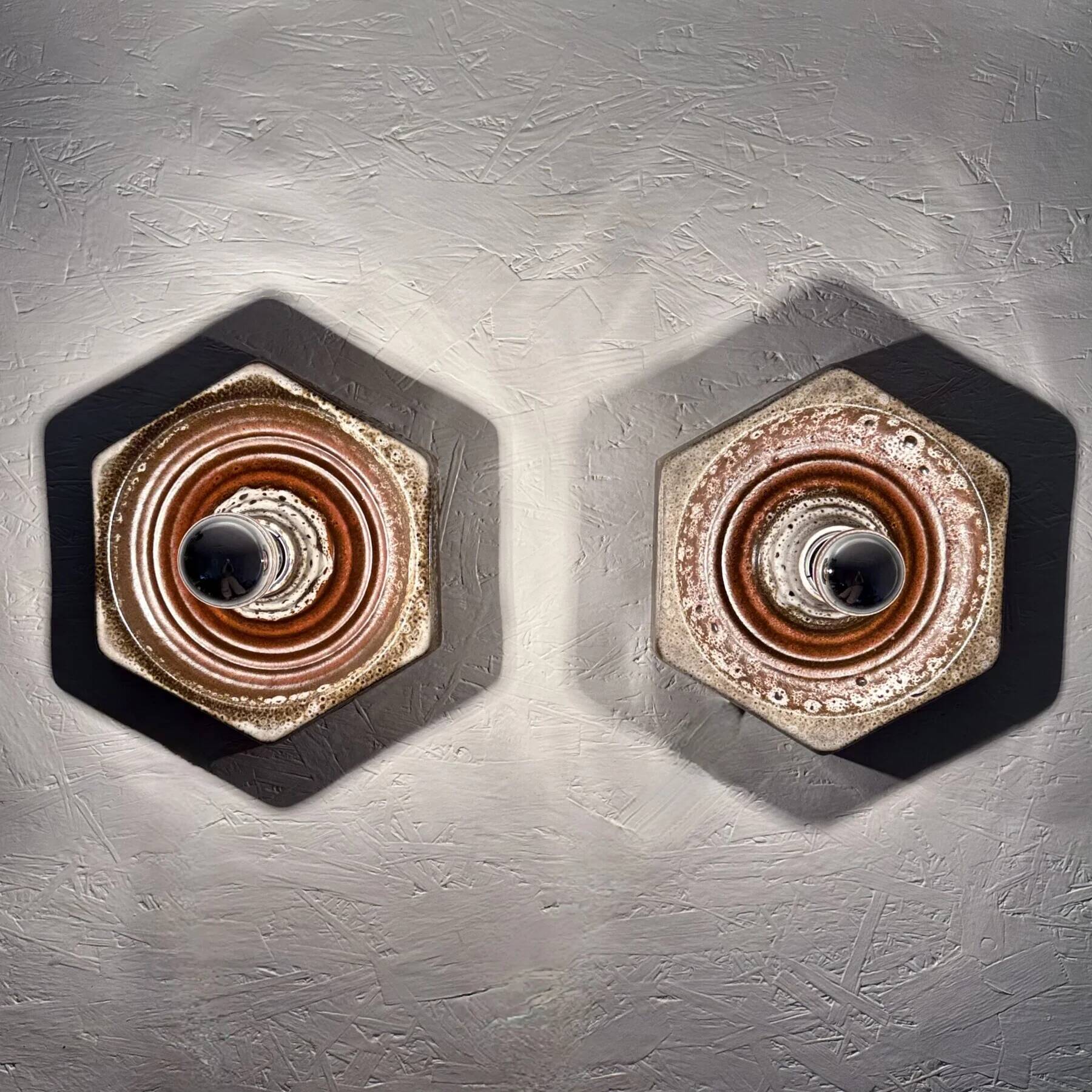 Set of 8 brown ceramic wall lamps, 1970s