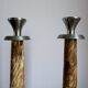 A Pair Of Vintage Mid Century Modern Metal With Faux Bone Candle Holde