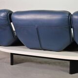 Vico Magistretti 3-Seat Flexible Cassina Blue Leather 'Veranda' Sofa, Italy