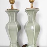 Two celadon-colored ceramic lamp bases