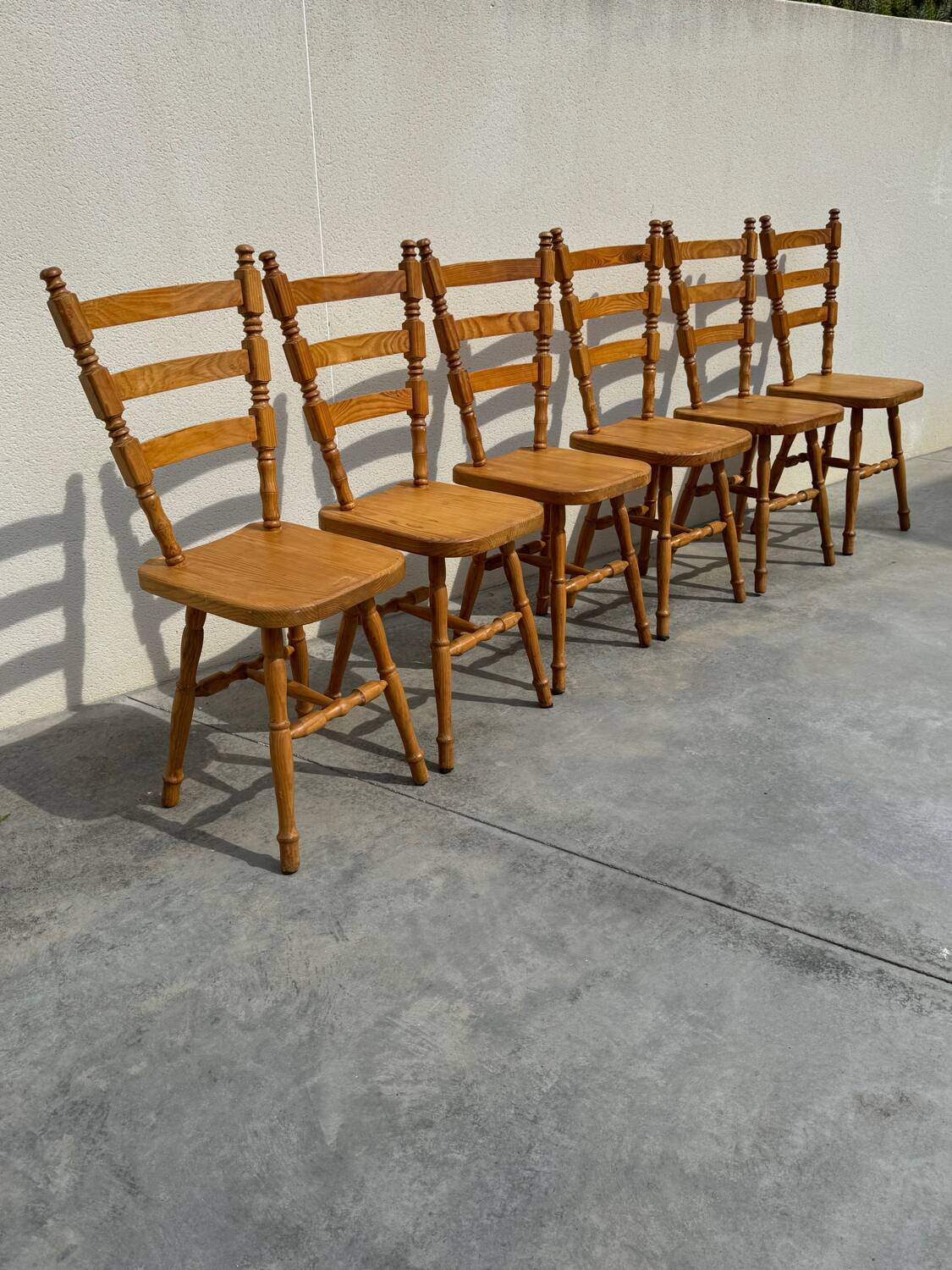 Set of 6 rustic pine chairs from the Vosges, 1980s.