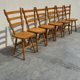 Set of 6 rustic chairs in Vosges pine from the 80s
