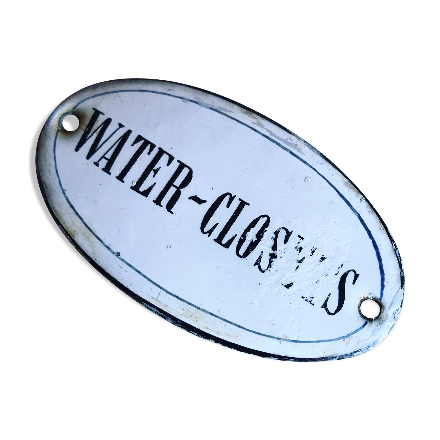 "water closets" bulging enamel plate. old door plate. around 1910/1920