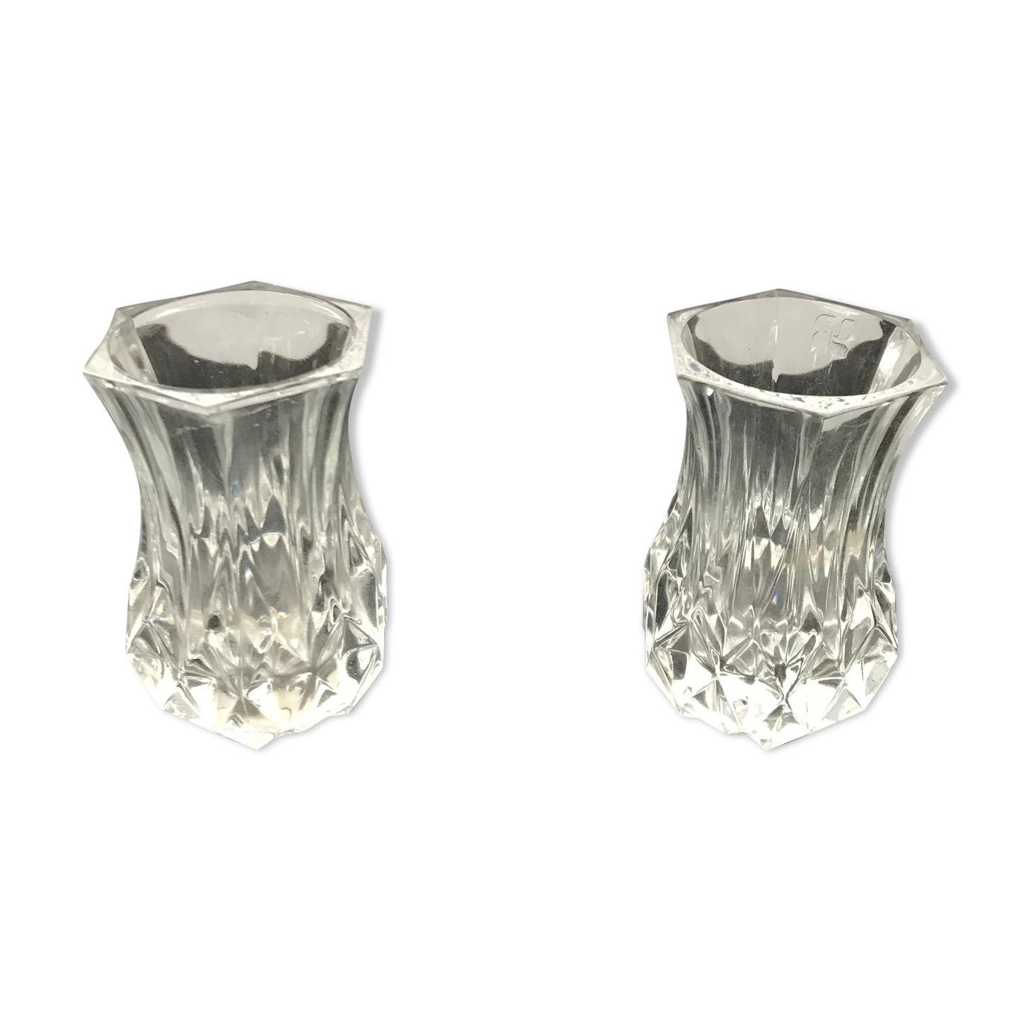 Pair Old Crystal Salerons Small Model Vintage Kitchen Utensils