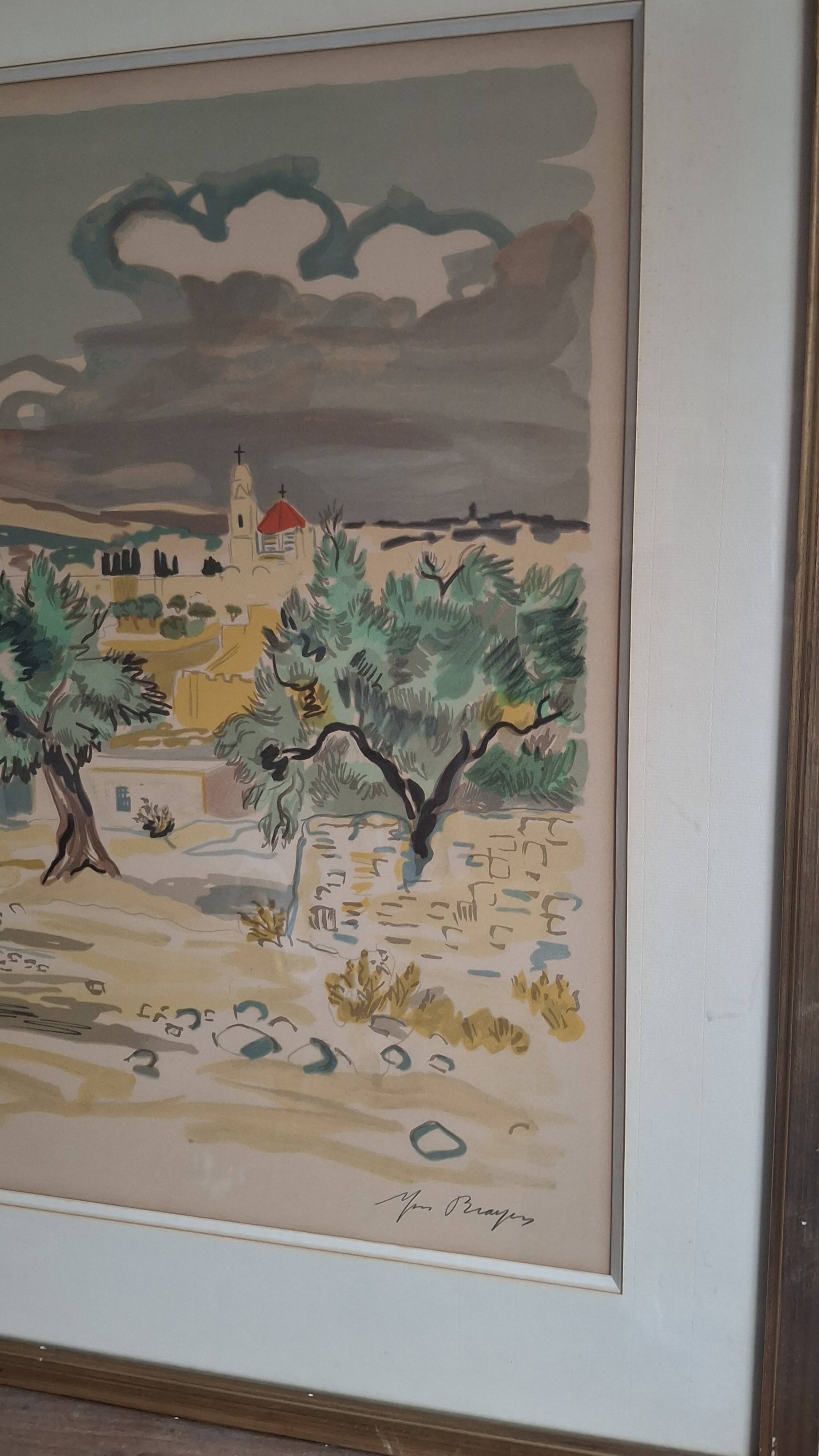 Large lithograph signed by Yves Brayer. Provençal landscape.