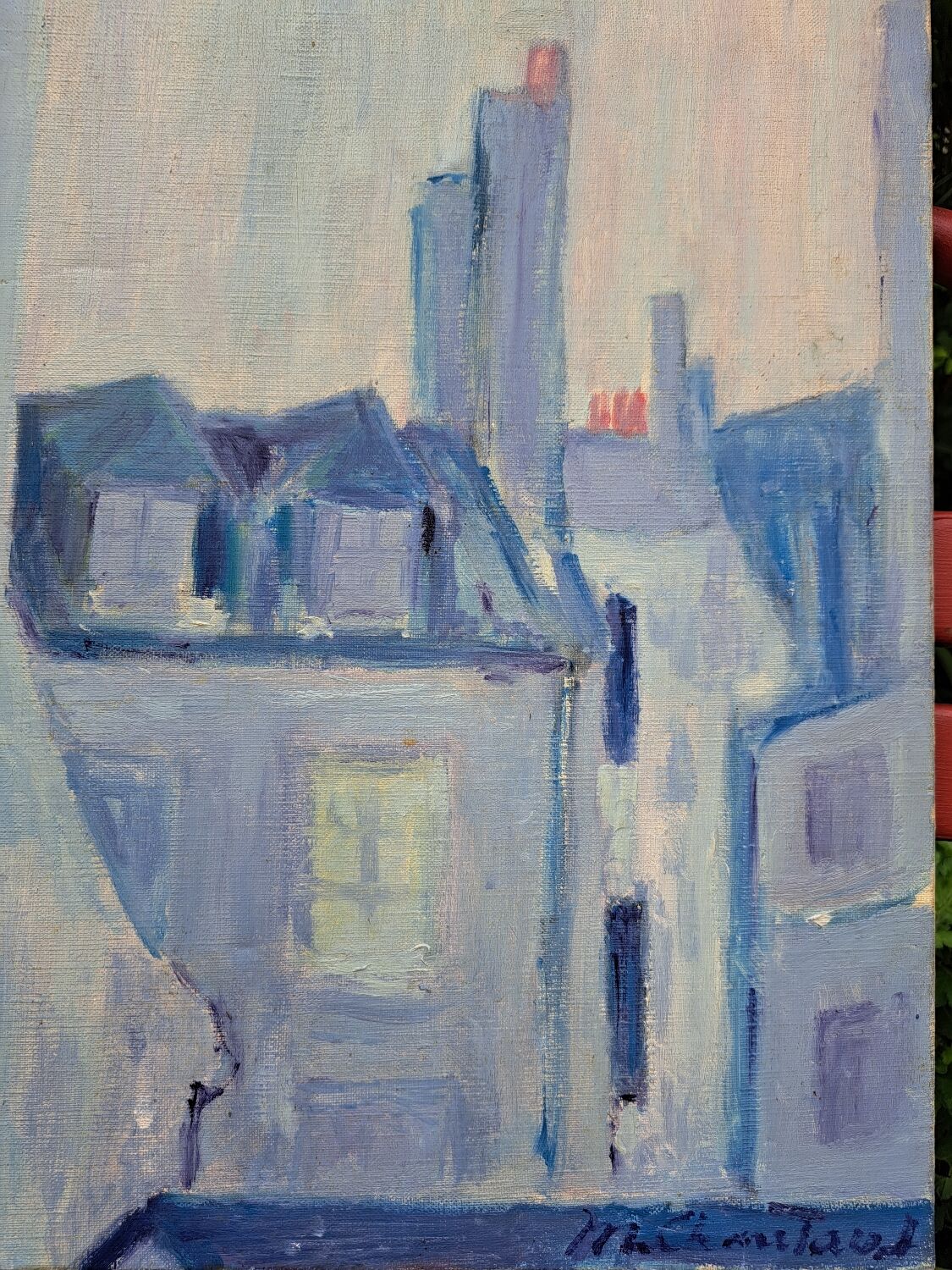 Canvas signed "blue houses"