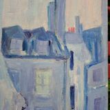Canvas signed "blue houses"
