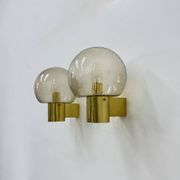 Mid-century Limburg Glashütte wall light brass with smoked bubble glass, 1970s