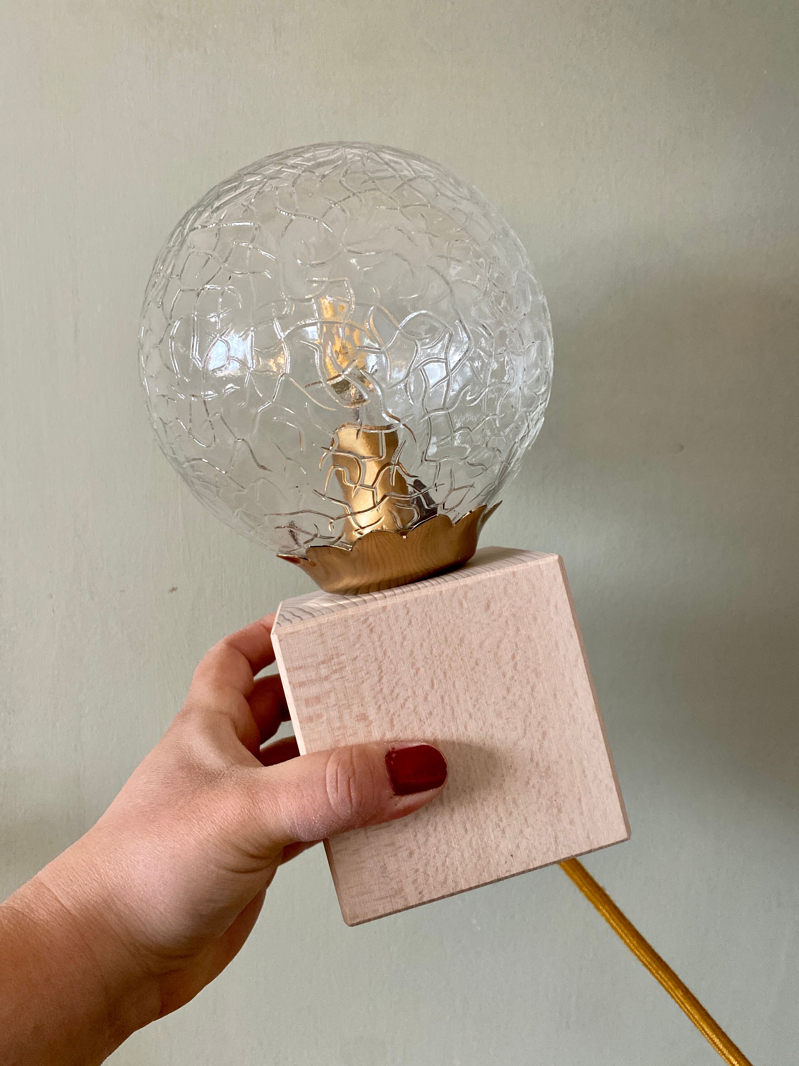 Vintage glass globe table lamp and wooden foot