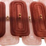 Italian Suspension Lamp with Gold Metal Structure and Red and Pink Murano Glass