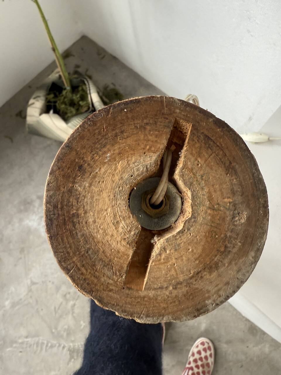 Paire de lampes de table bois chêne années 50