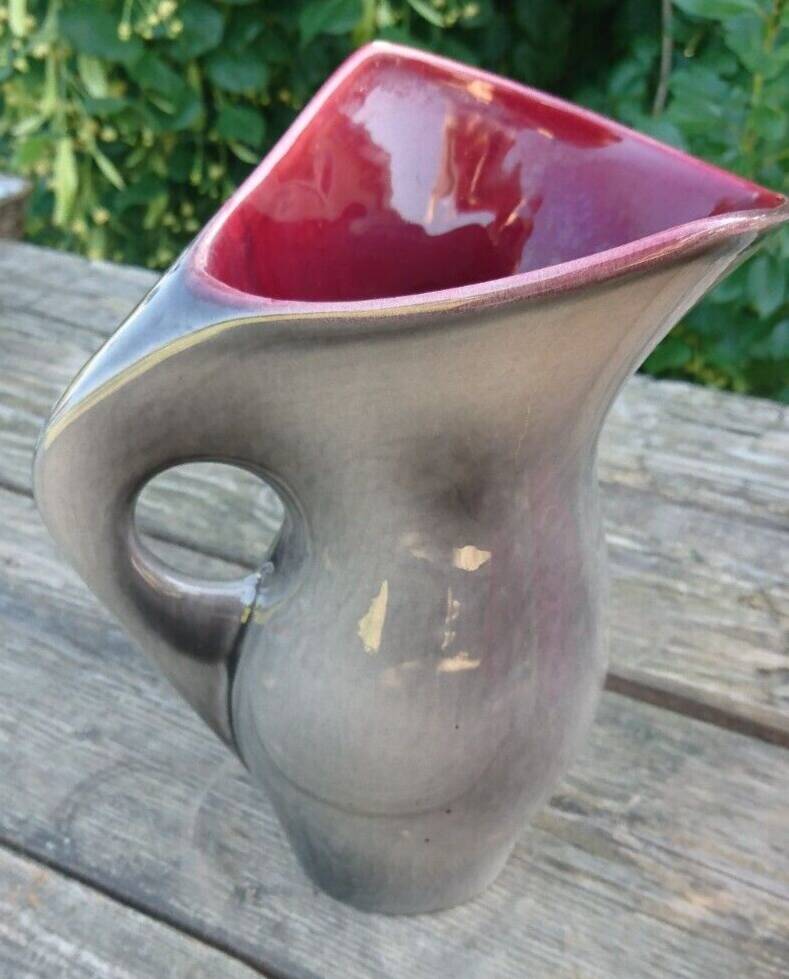 Pichet vase in earthenware of Blois Glazed Color Gray and Bordeaux