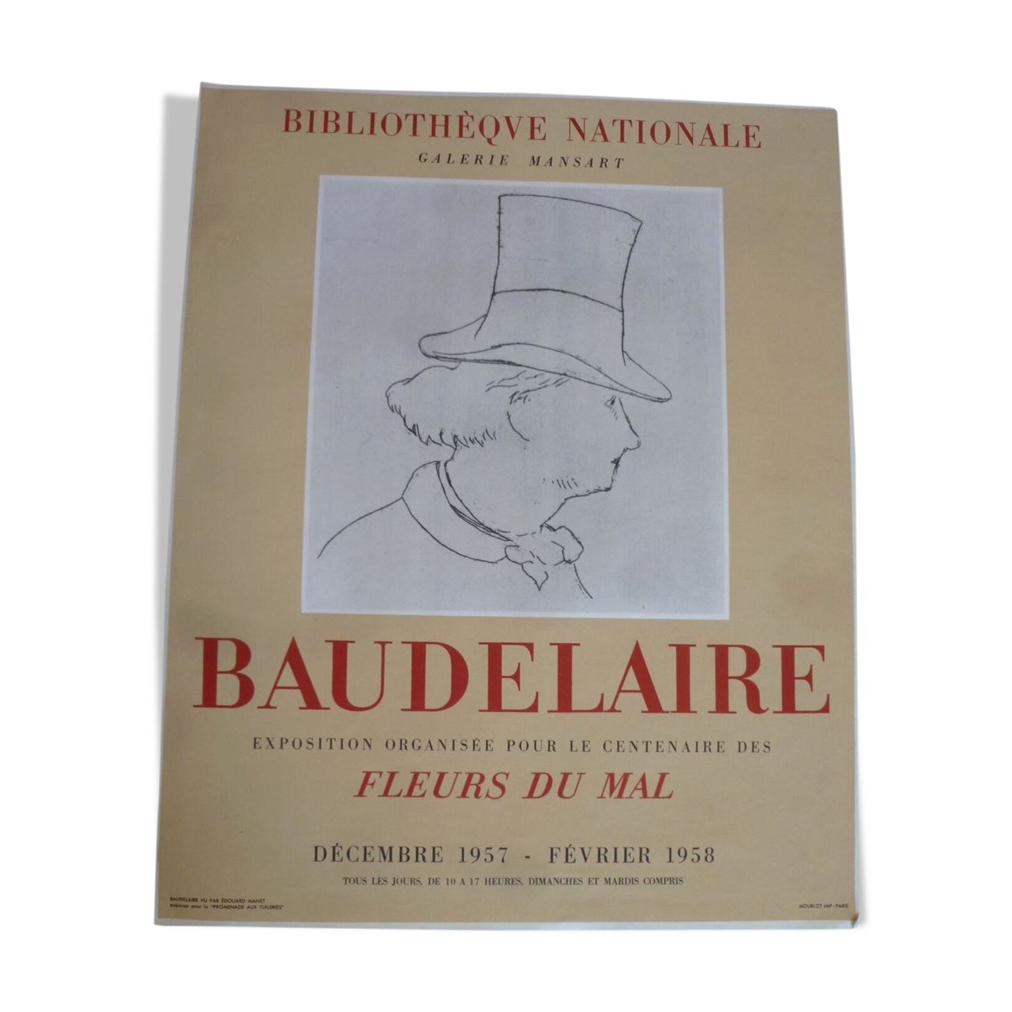 Poster exhibition gallery Mansart - Baudelaire seen by Edouard Manet - Mourlot 1957