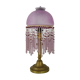 Table lamp, bedside lamp, speckled pink globe and glass and wood beads. Year 60