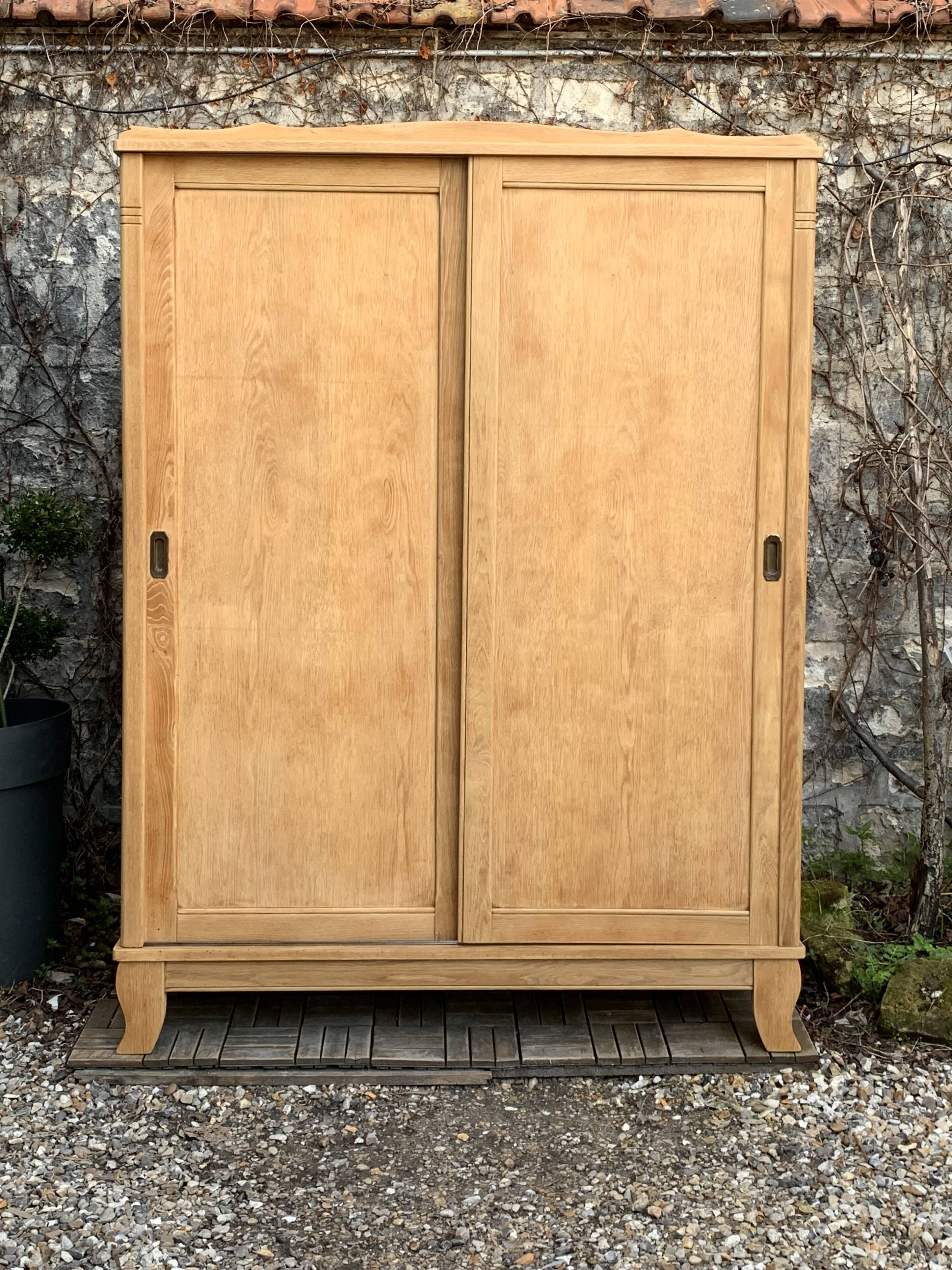 Parisian art deco wardrobe sliding doors solid raw oak