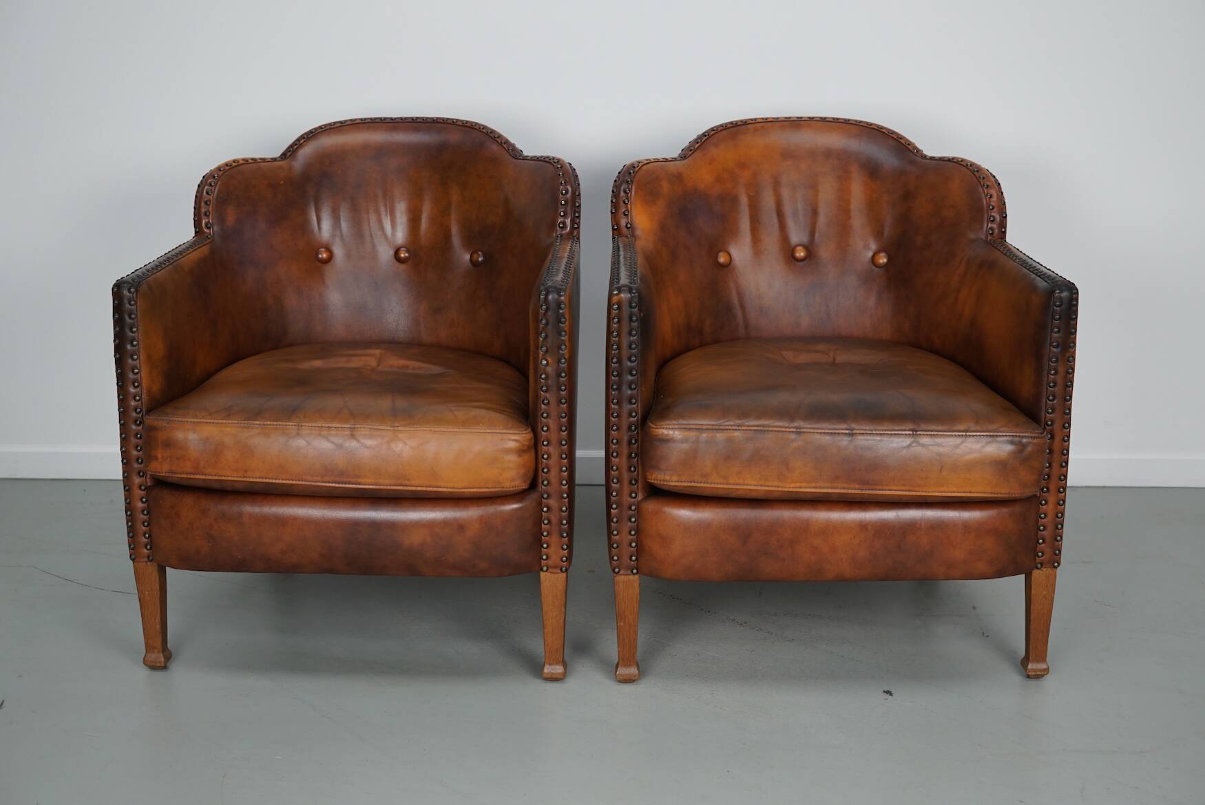 Vintage Dutch Cognac-Coloured Leather Club Chair, Lot of 2