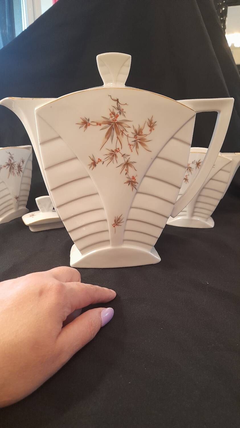 Art deco style coffee service 1 coffee maker, 1 milk jug, and 1 sugar bowl