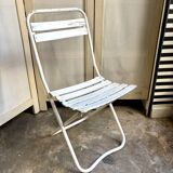 Folding chair in wood and white metal