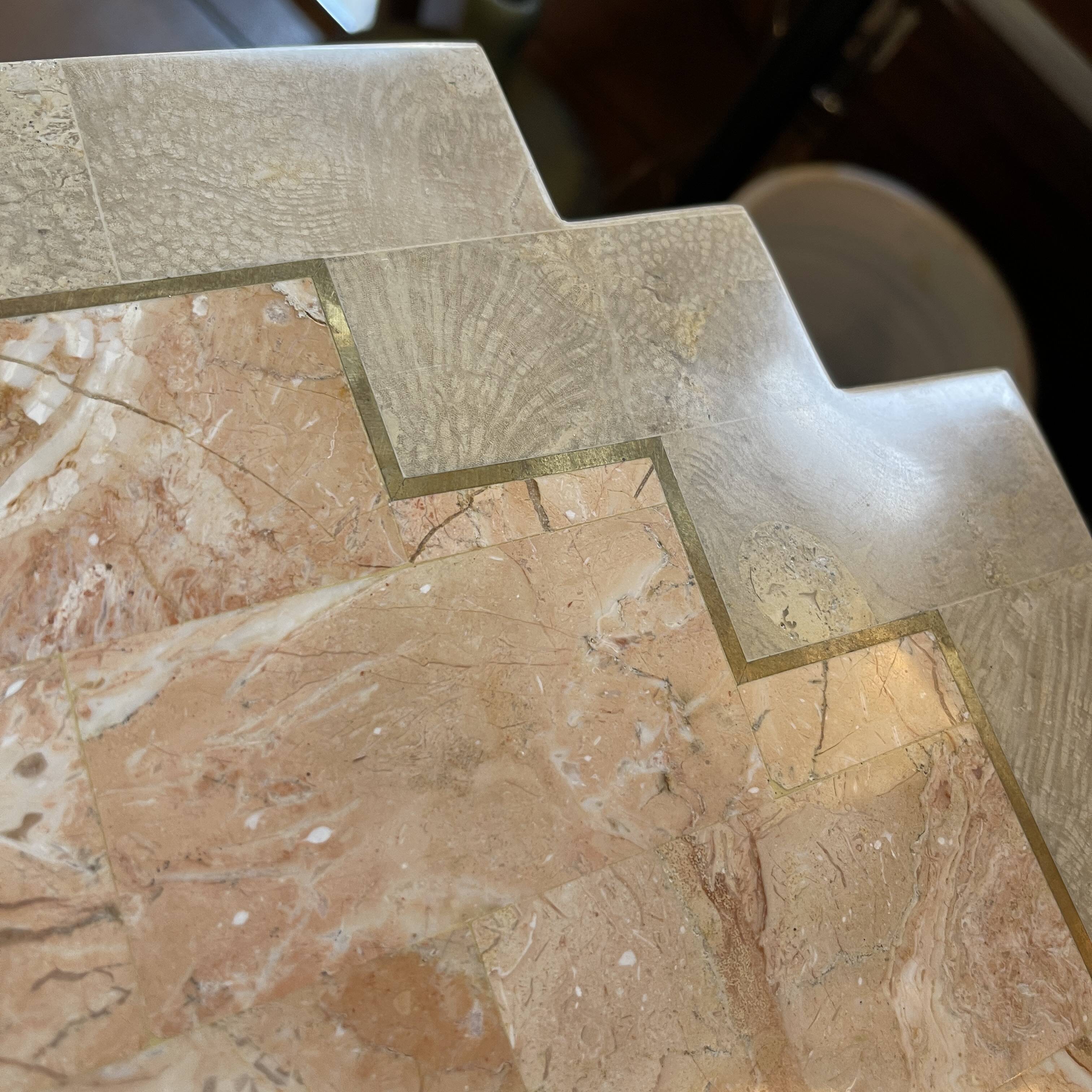 Double-sided dresser Design, travertine & brass threads, ca 1960