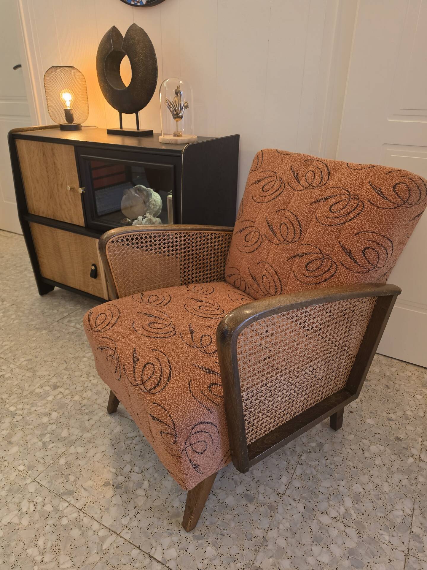 Art Deco armchair with caning