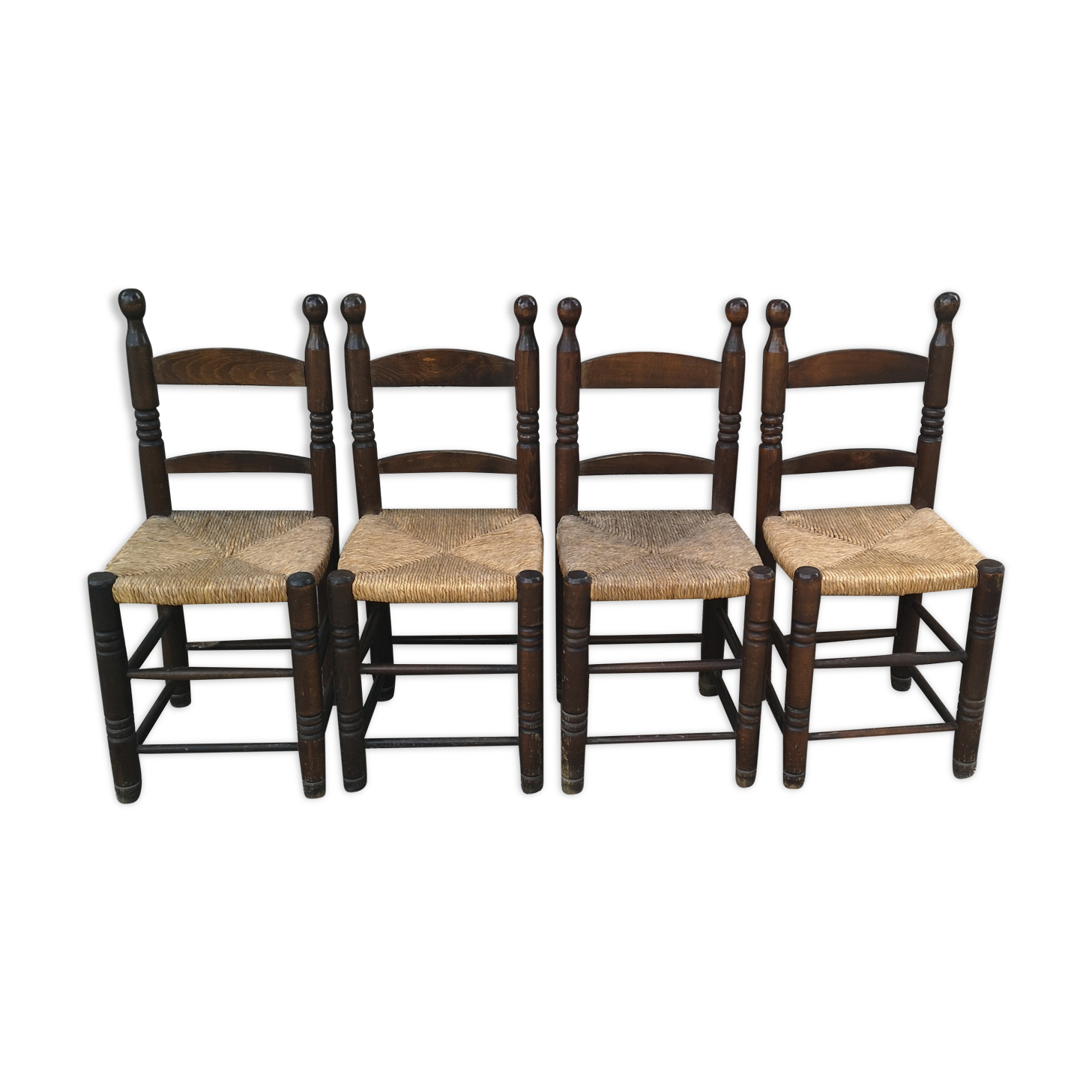 Set of 4 chairs in solid oak and straw