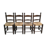 Set of 4 chairs in solid oak and straw