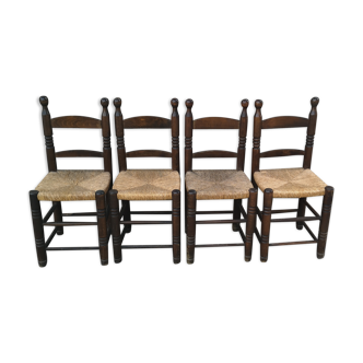 Set de 4 chaises en chêne massif et paille