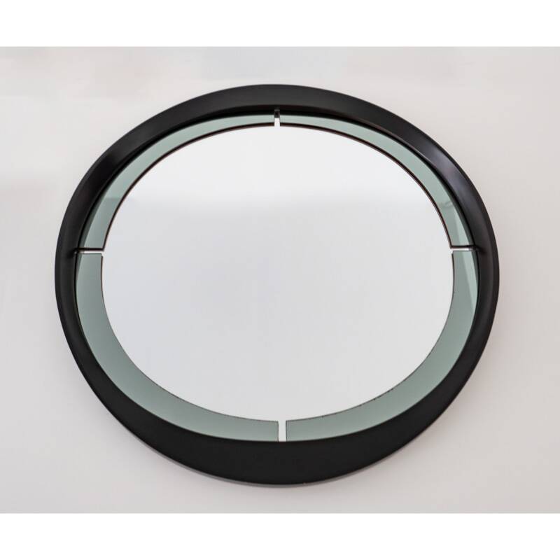 Round smoked glass wall mirror, Italy 1970s