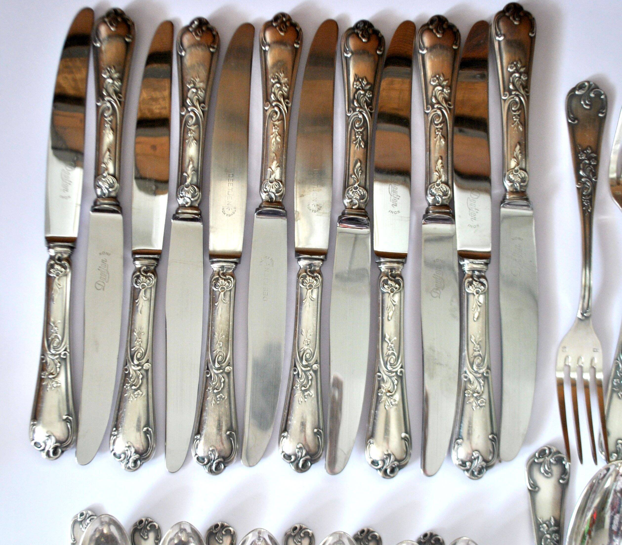 Deetjen cutlery set 48 silver-plated Louis XV rocaille table cutlery no. 25 Marly