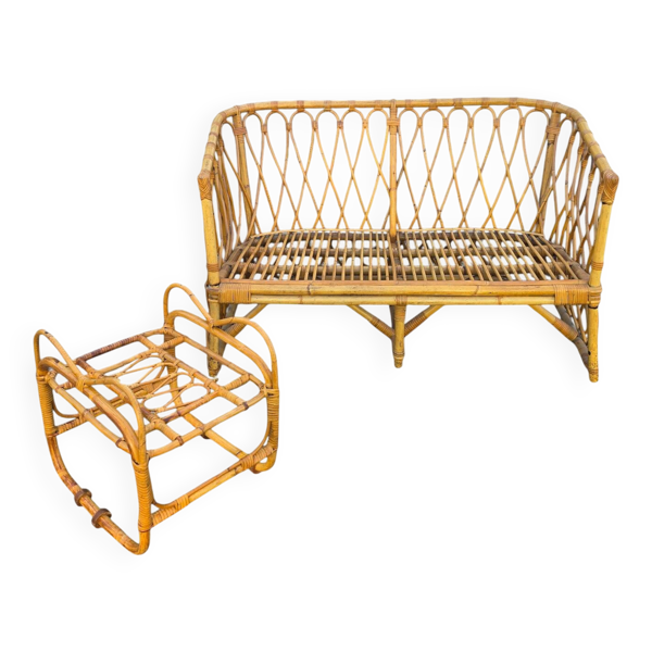 Canapé et table d'appoint vintage en rotin — Beyit