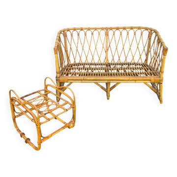 Vintage rattan sofa and side table