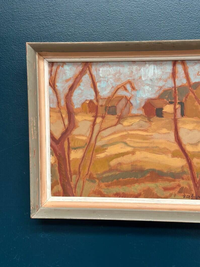 Original Swedish Oil on Panel – "Autumn Landscape" – Signed – Vintage and Framed – 46 × 36 cm (18.1" × 14.2")